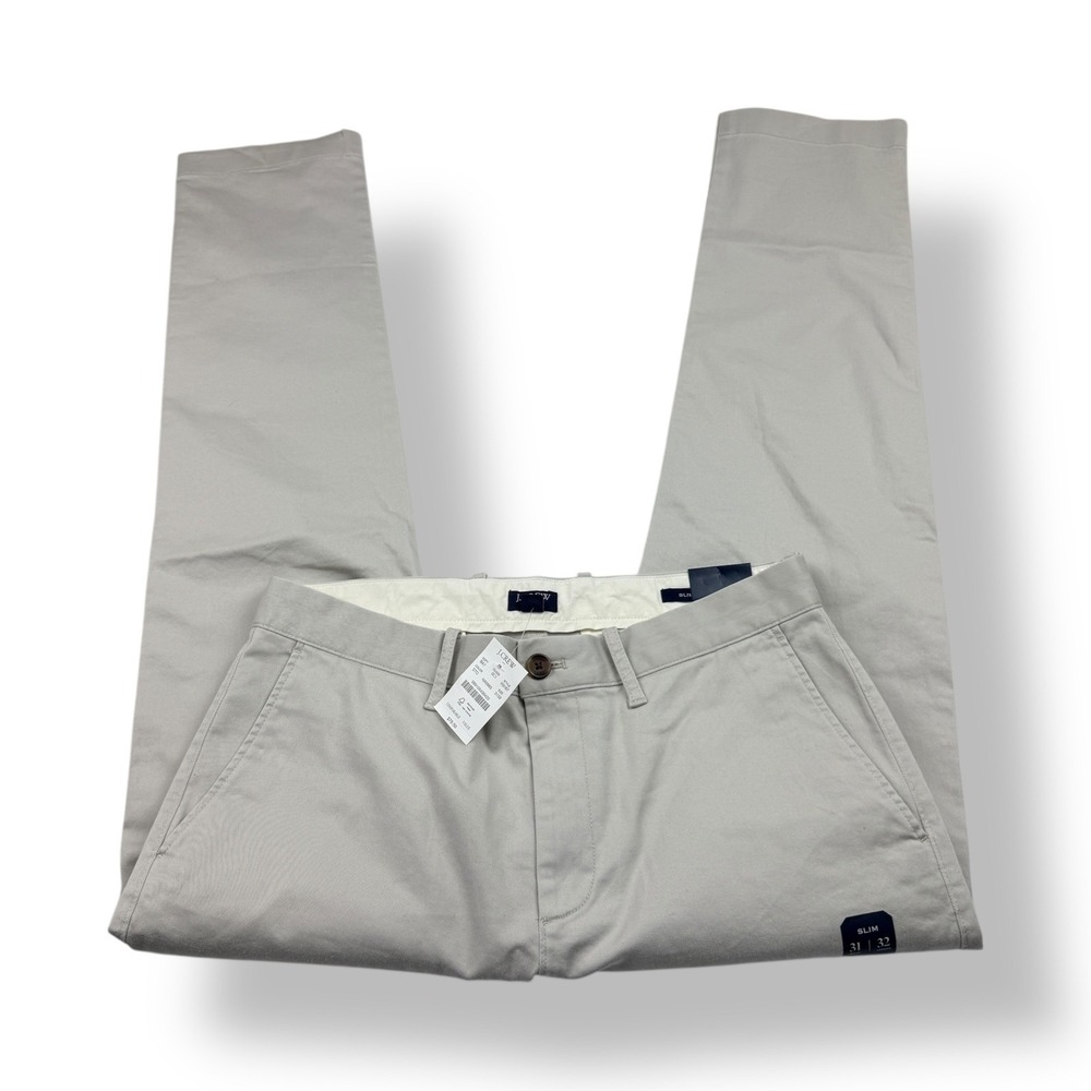 J Crew Flex Slim Chino Pants Khaki Tan Mens Size 31x32 Flat Front Cotton Blend